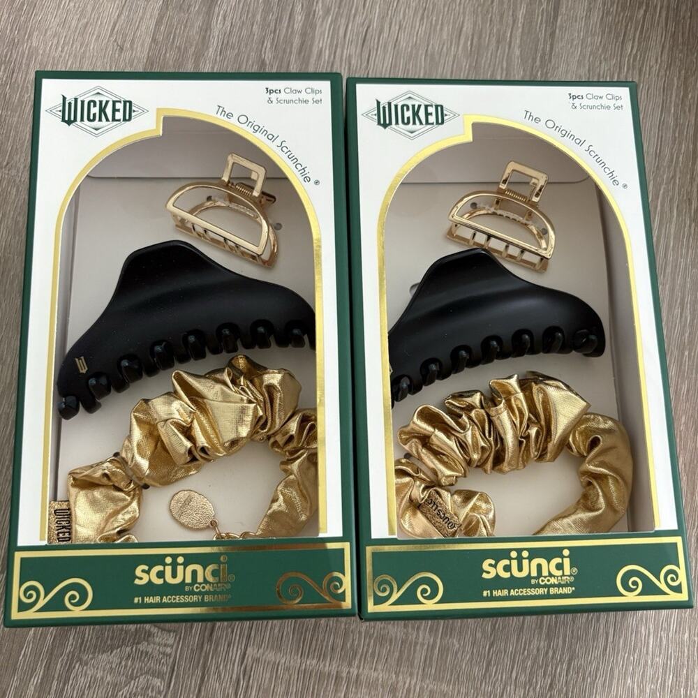 scünci by Conair Wicked Claw Hair Clips + Scrunchie Set Black/Gold 3.5in Bundle